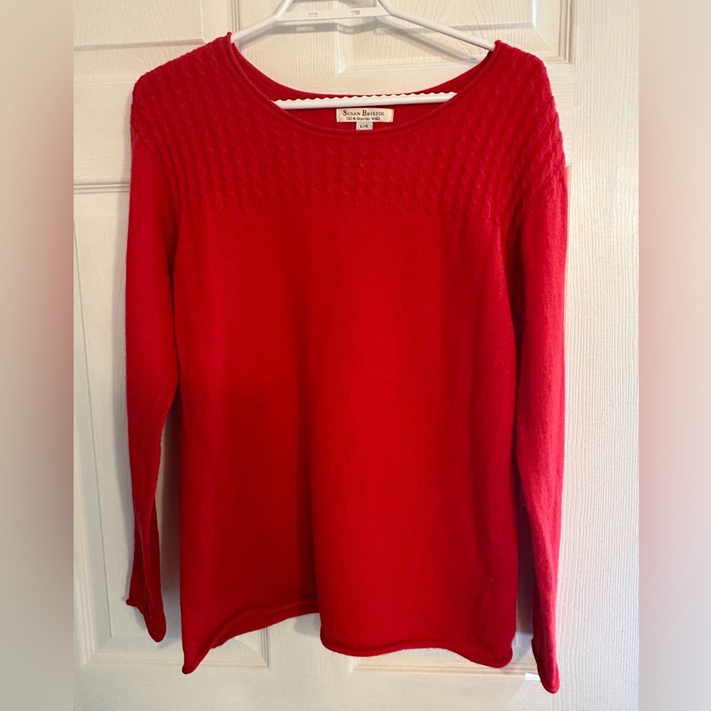 Susan Bristol Red Sweater - 100% Merino Wool - Size L ptp18.5